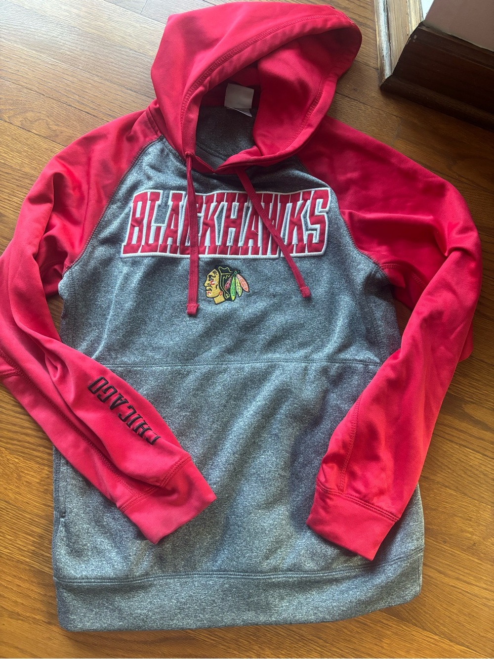 Official Chicago Blackhawks Red & Gray Pullover Hoodie